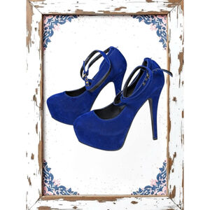 Kingsber Purplish Blue Velvety Material Ankle Strap Platform Stilettos 39 (8-9)